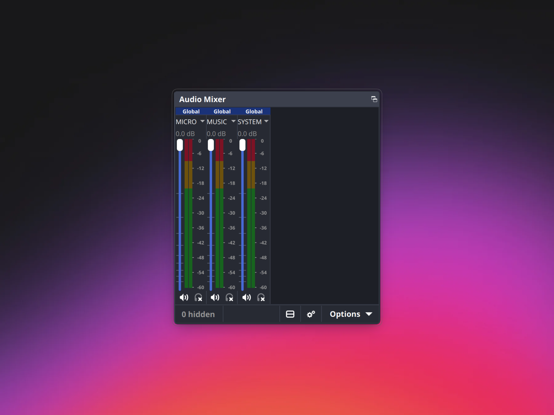 Fenêtre du mixeur audio d'OBS